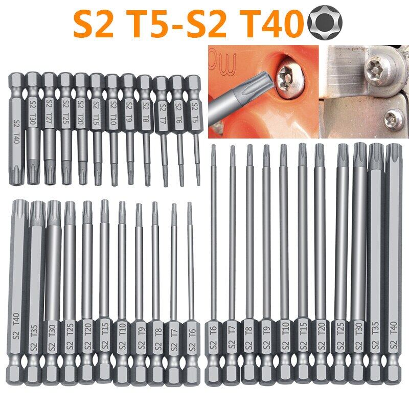 11 x Quality T6-T40 Torx Screwdriver Bit Set Hex Security Magnetic Head 75mm