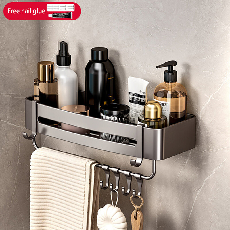 Bathroom shelf, space aluminum no-punch wall triangle corner toilet, shower room, bathroom storage basket