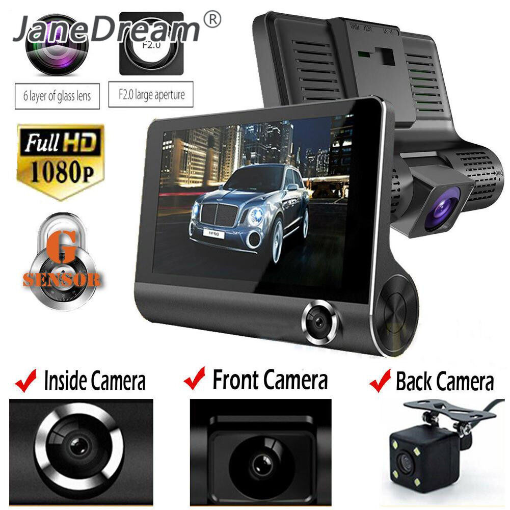 Janedream 4.0 full hd 1080p inch car dash camera 3 lens with rear view video recorder
