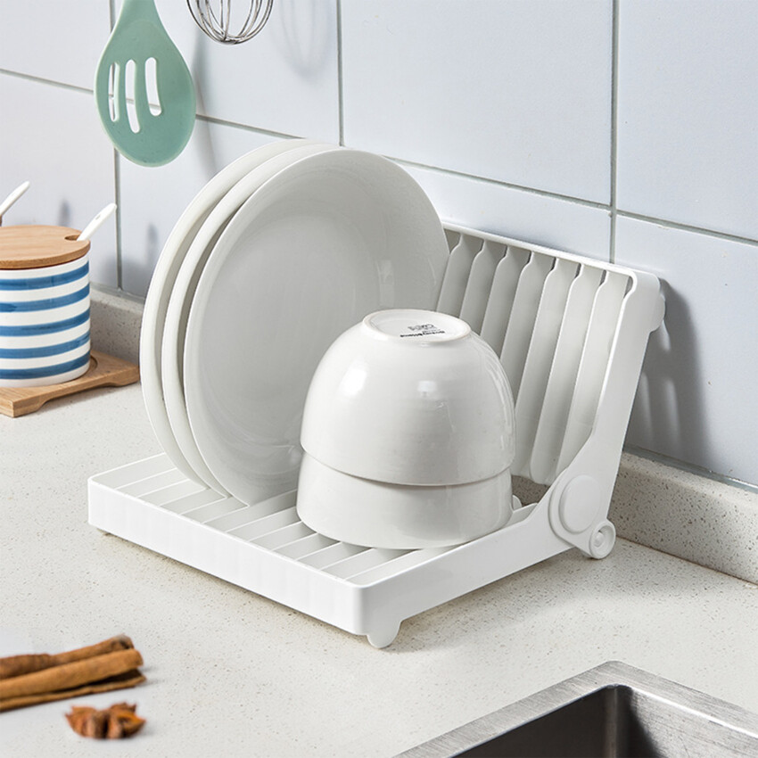 Đĩa Gấp Gọn tấm Giá phơi tổ chức drainer lưu trữ Nhựa Chủ trắng công cụ lưu trữ bếp