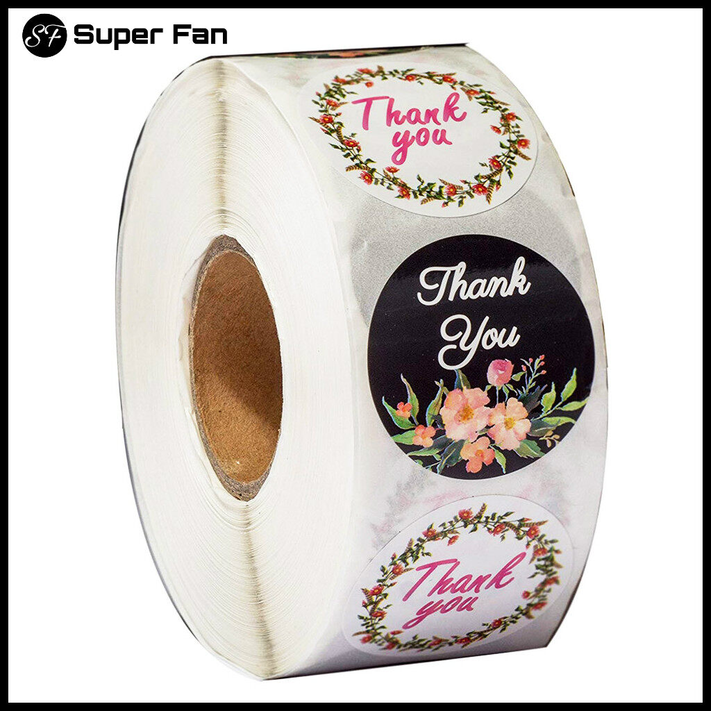 Boho Chic Thank You Stickers - 1.5 Inch Round, 8 Designs, 500 Stickers Per Roll (Made In USA)