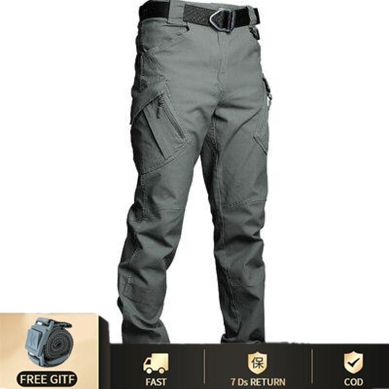 Fuguiniao IX7 IX9 100% Cotton Stretch Fabric Multi-function City Tactical Sports Pants Men's Cargo Pants Men's Casual Multi-pocket Pants S-6XL（Free Belt）