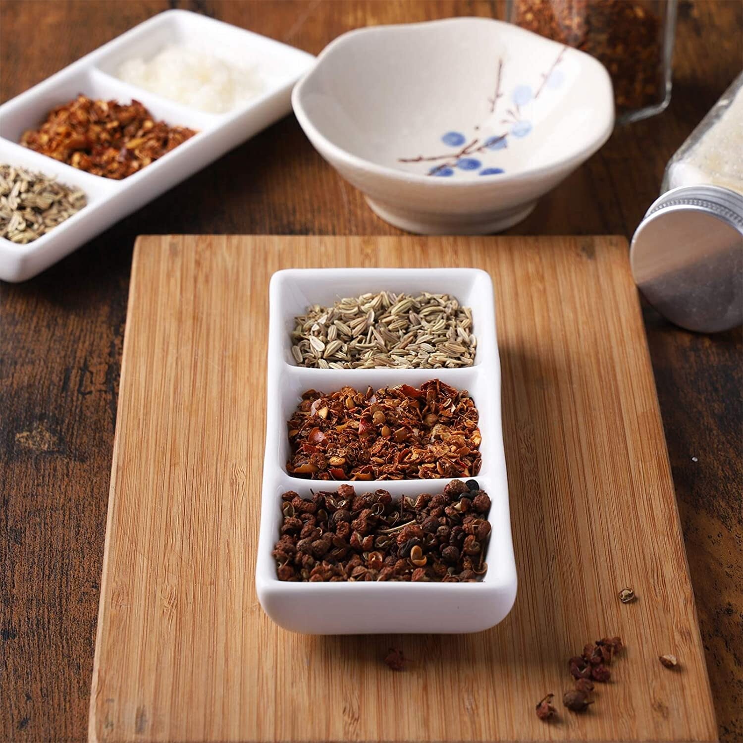 DAFIFY 3 Compartment Ceramic Appetizer Sauce Dishes Serving Tray Porcelain Tableware Microwave Safe