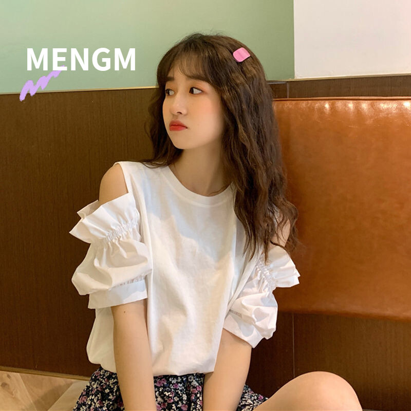 Off-the-shoulder design short-sleeved T-shirt women's fashion hot girl top
