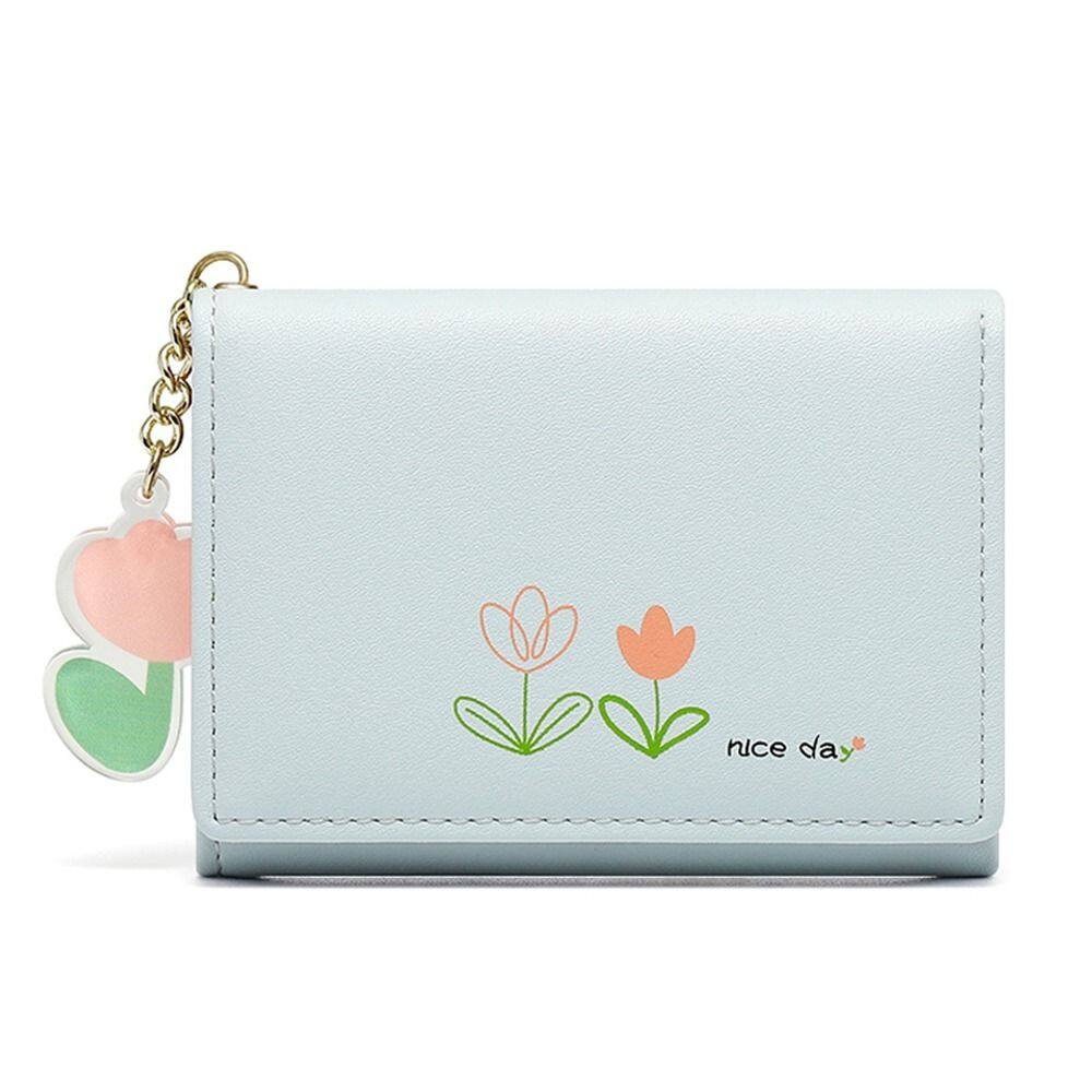 GYYT Multifunction Multi Compartment Money Clip Tulip Prints Pattern Clutch Bag Folded Bag Multi Card Pockets Women Wallet Card Holder Credit Card Clip Short Coin Purse