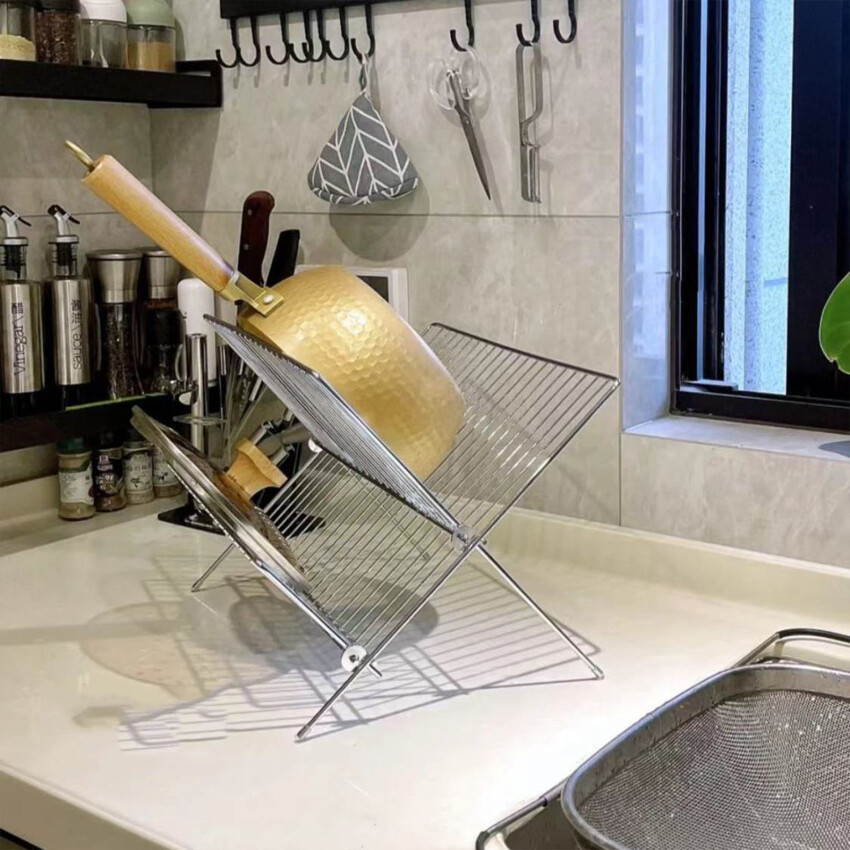 Large Dish Drying Rack M ulti-functional Foldable Cup Drainer 2-Tier Strainer Holder Tray Stainless Steel Kitchen Accessories