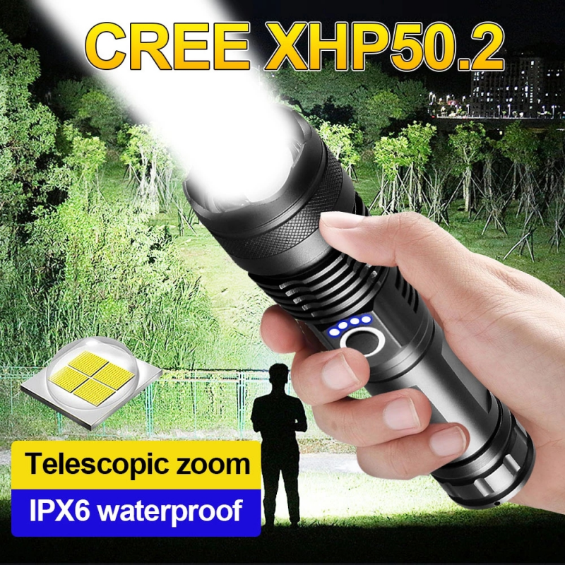 Powerful XHP50 LED FlashLight 5 Modes USB Rechargeable Torchlight Zoomable focus light Waterproof Tactical flashlight for Outdoor hiking/cycling/camping