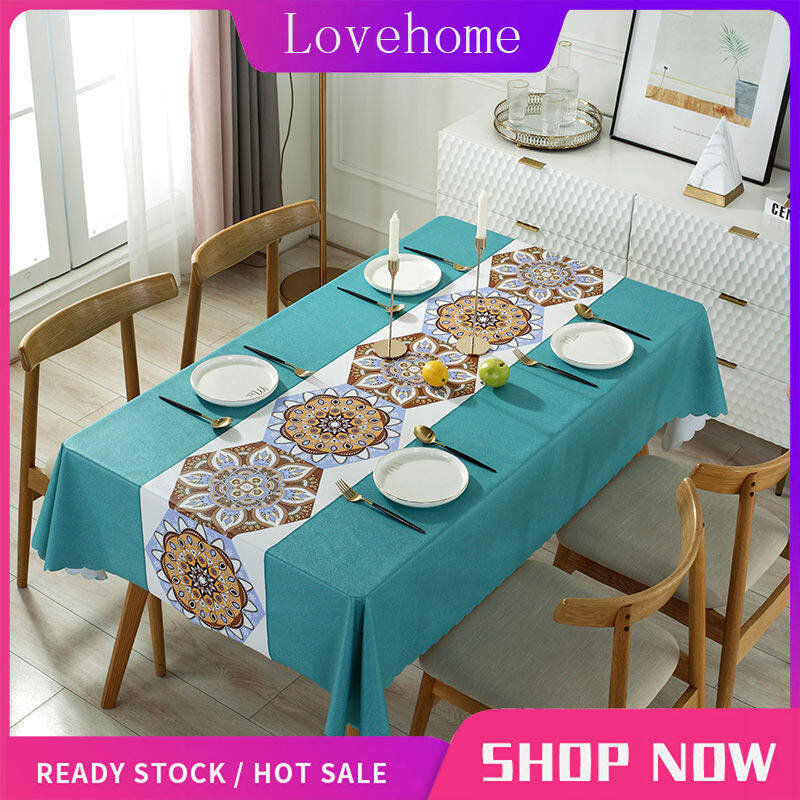 Lovehome Exquisite Print PVC Tablecloth 2 4 6 8-Seater Rectangular Dining Table Cloth Waterproof Oilproof Table Cover
