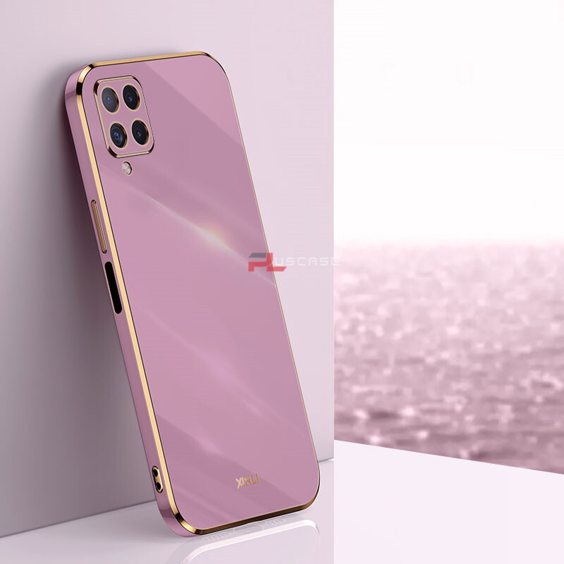 PlusCase for Samsung Galaxy A22 4G 6D Plating Soft Case Lens Protector Square Frame Silicone Glossy Shockproof Phone Back Cover