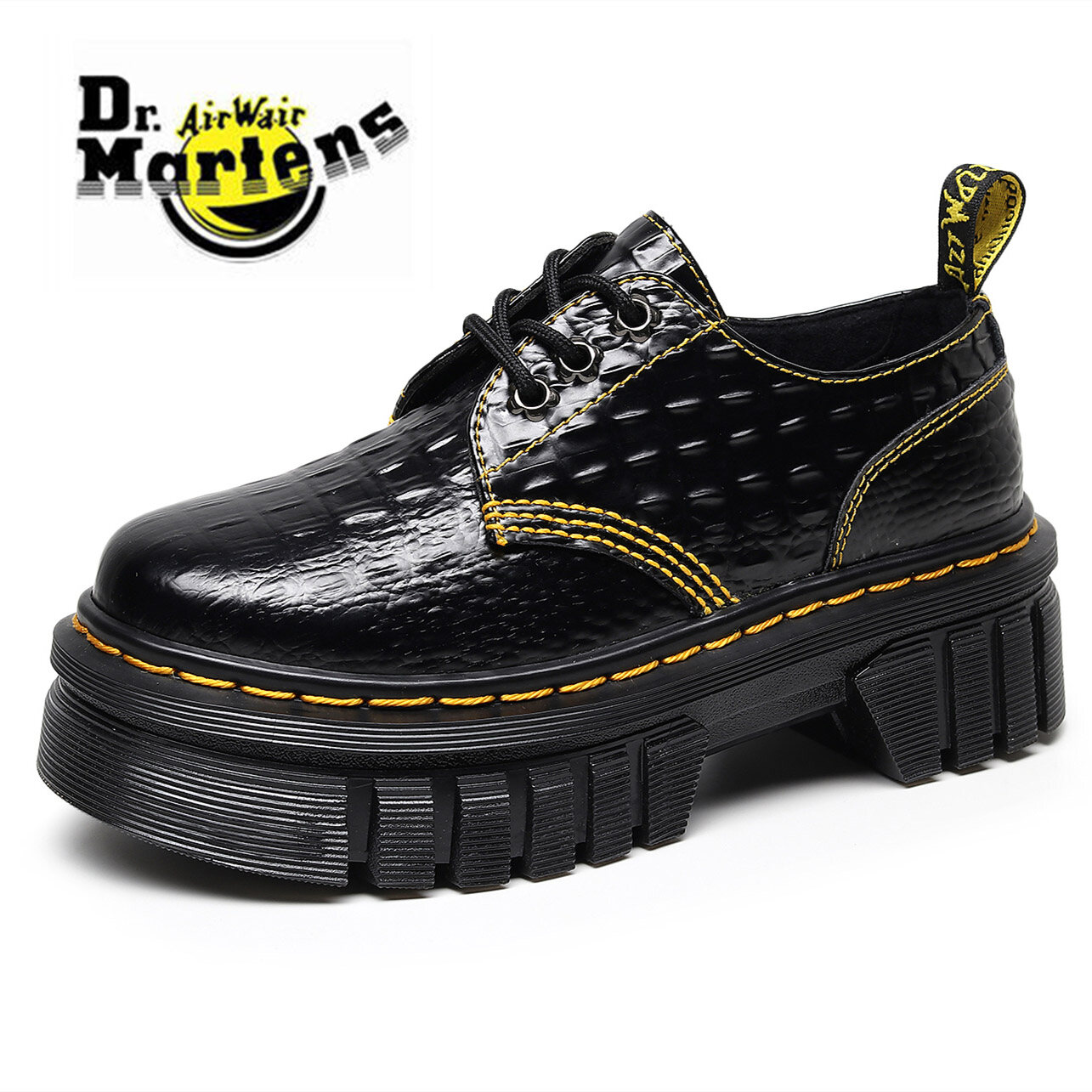 Fashionable Dr Dotor Martens Air Wair 1085 Thick-Soled 3-Hole Crocodile Pattern Female Low-Top Leather Yellow Line Tire Sole Round Toe Casual Martin Shoes