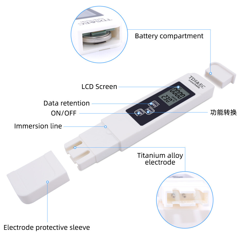 Yieryi Cập Nhật 1 Chiếc Đồng Hồ Đo Độ PH + 1 Chiếc TDS & Máy Đo Nhiệt Độ + 1 Chiếc TDS & Máy Kiểm Tra Chất Lượng Nước Đo Độ Dẫn Điện