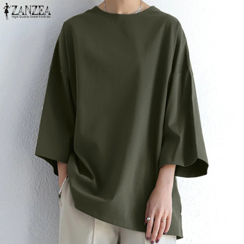 ZANZEA Women Solid T Shirt Baggy Flare Long Sleeve Casual Tee Tops Jumper Blouse
