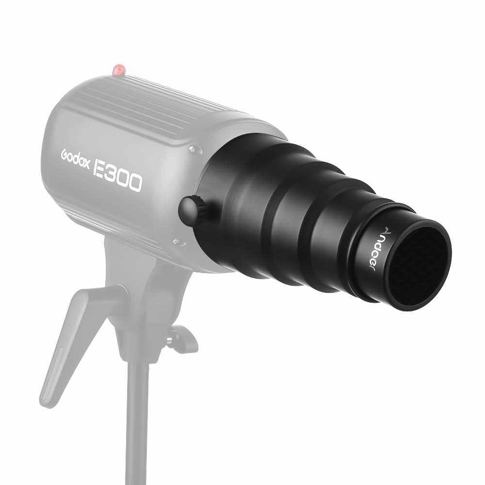 Andoer 98mm Mini Flash Snoot with Grid Color Filter for Godox Neweer 180W 250W 300W Mini Studio Strobe Monolight