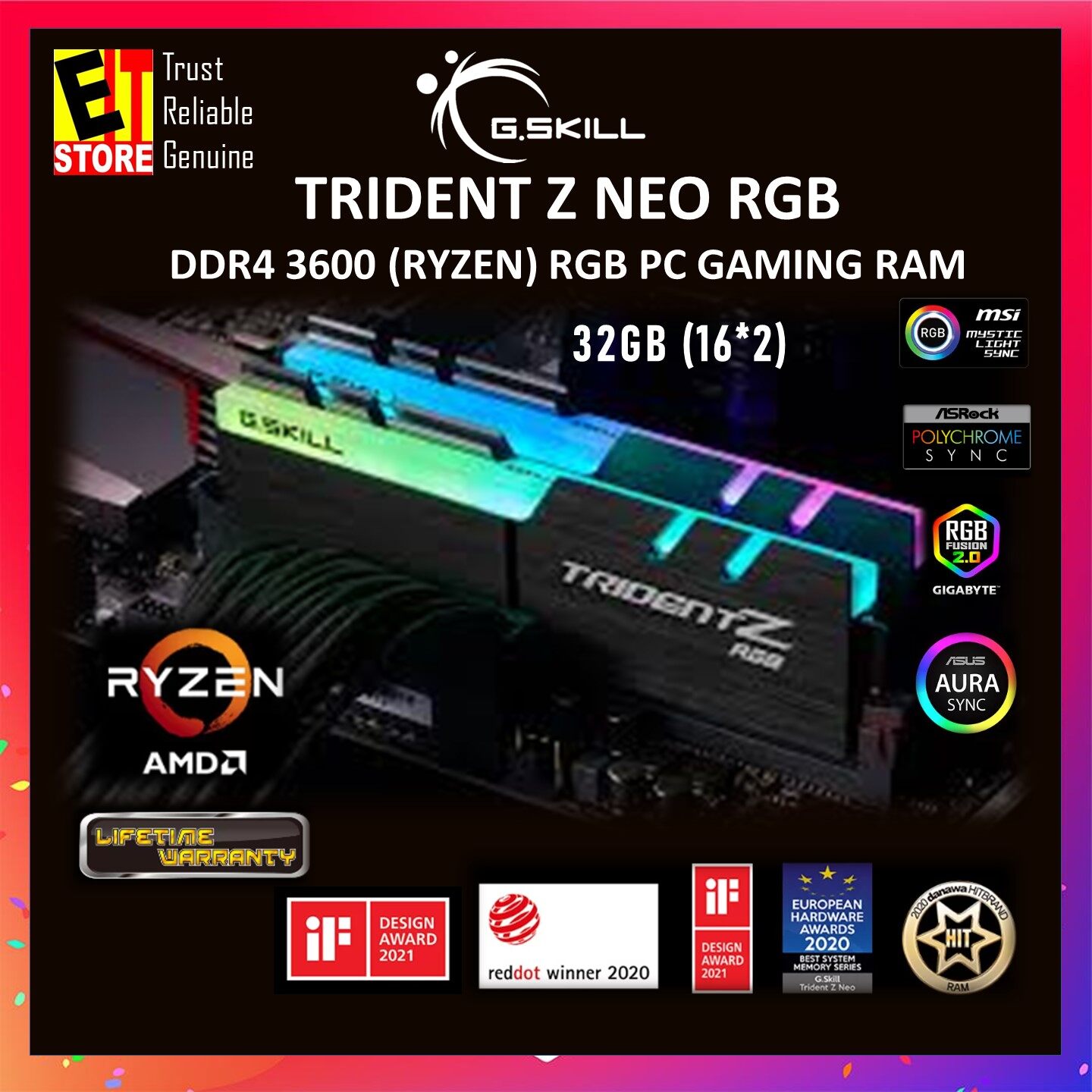 G.SKILL TRIDENT Z NEO 32GB(16GB×2) DDR4 G.Skill Trident Z Neo 32GB (2X 16GB) CL16 DDR4 3600MHz