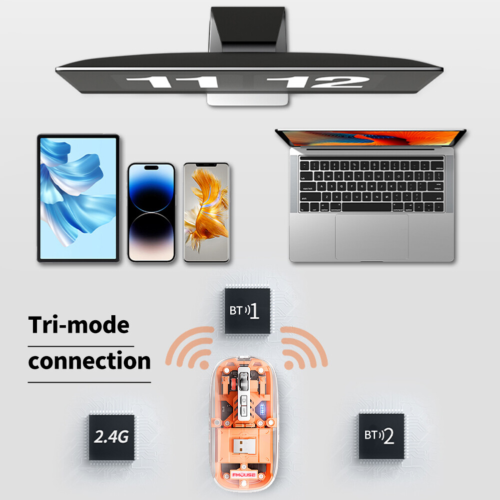 Trong Suốt Có Dây Chuột Bluetooth Không Dây Câm DPI Ánh Sáng Đầy Màu Sắc Trò Chơi Cạnh Tranh Điện Tử Chuột Văn Phòng Ba-Chế Độ Chuột