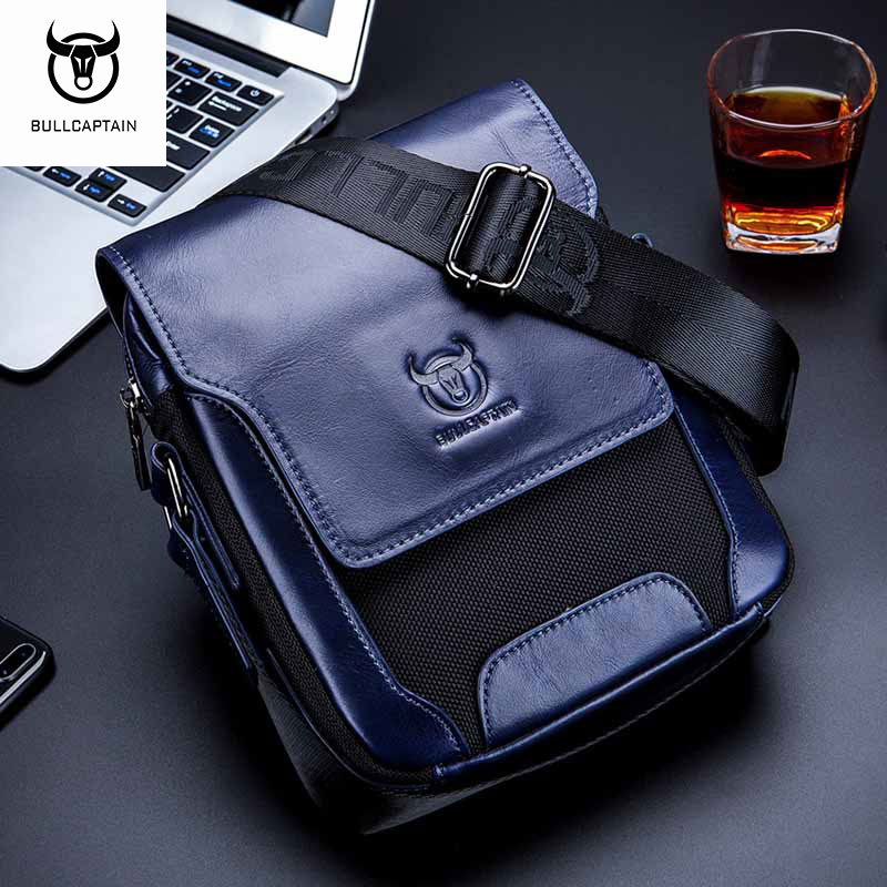 Bullcaptain Đeo Vai Da túi đưa thư nam của thời trang kinh doanh 7.9 inch Túi đựng máy tính bảng đa chức năng thoáng khí chống trầy xước Túi Messenger