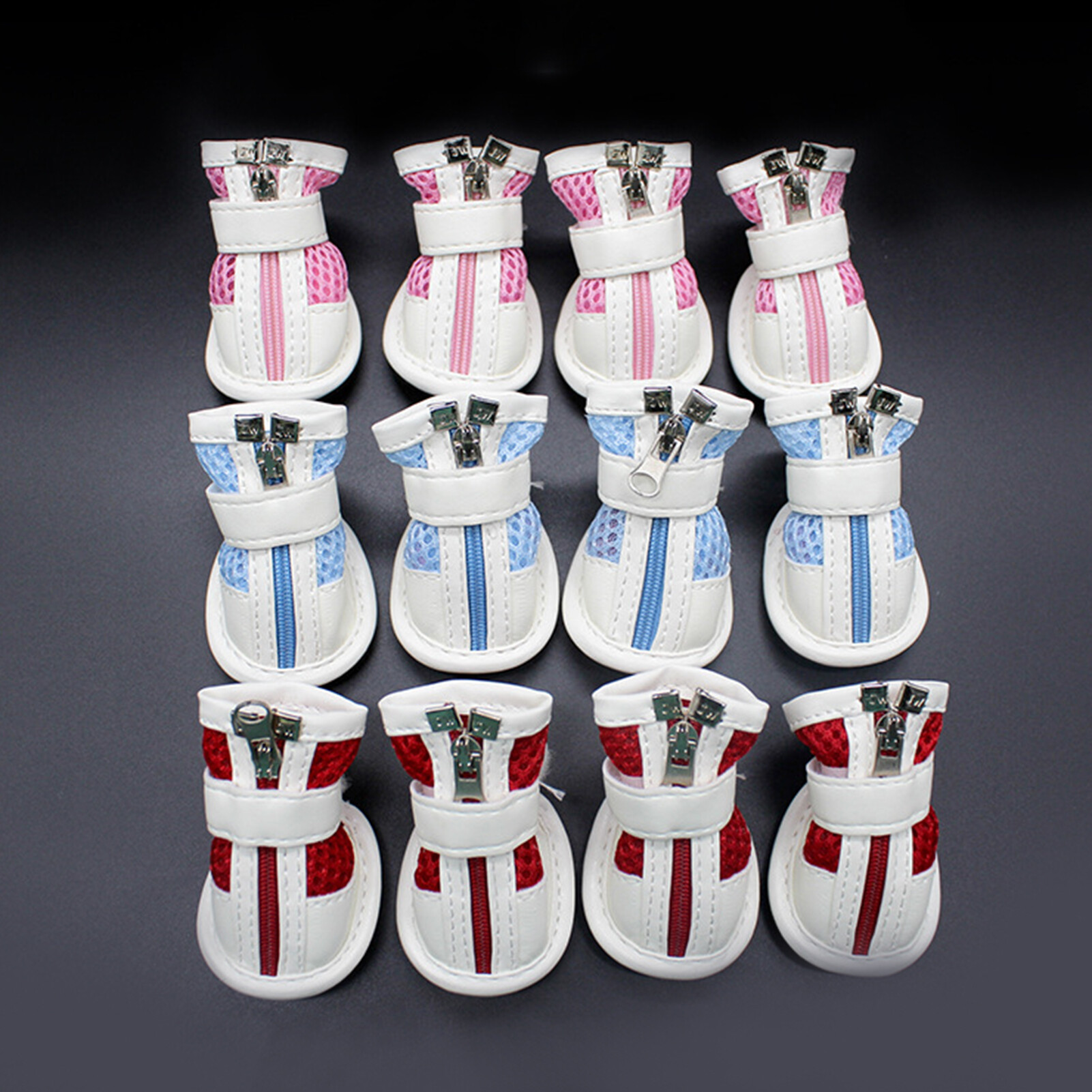 【Ready Stock】Pet Puppy Teddy Mesh Zipper Sneakers Breathable Magic Tape Closure Cat Dog Shoes