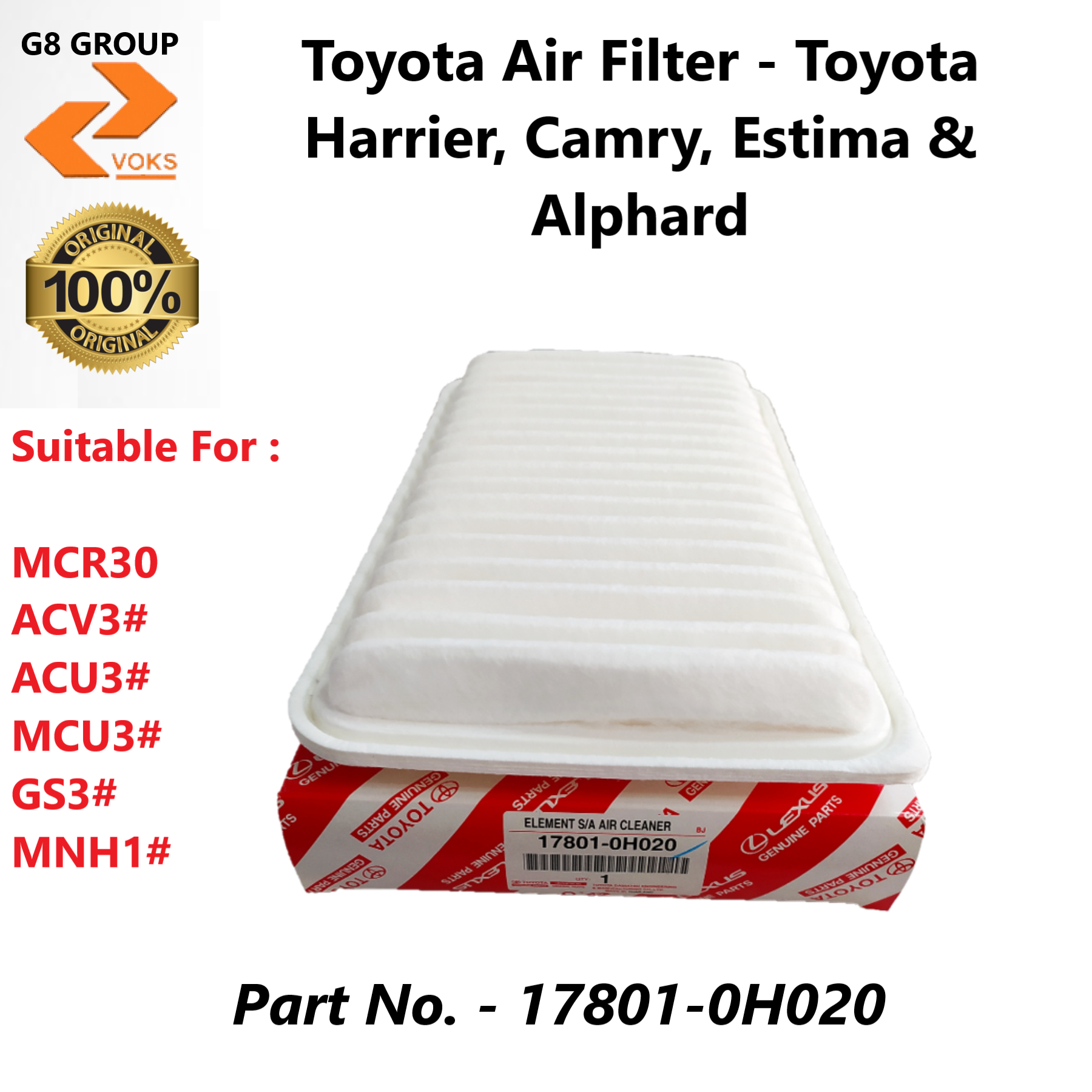 Toyota Air Filter Toyota Estima, Alphard, Harrier & Camry ( 17801