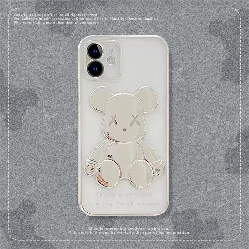 Luxury Plating Lens Protection Cover for Iphone 11 12 13 Pro Max Case Cute Cartoon Creativity 3D Bear Phone Case for Iphone 8 7 Plus Casing XR Xs Max Back Cover for Iphone 7 8 SE 2020