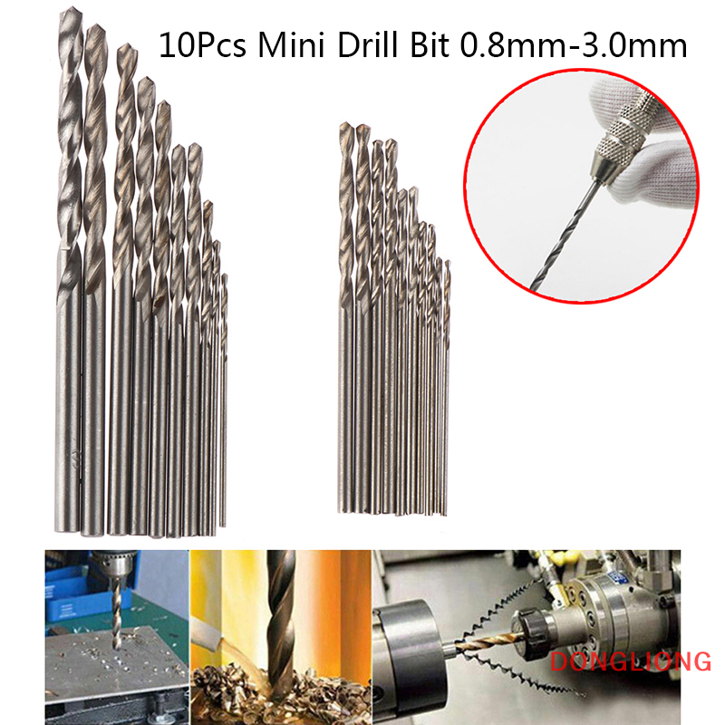 DONGLIONG 10Pcs/Box Mini Drill HSS Bit 0.8mm-3.0mm Straight Shank PCB Twist Drill Bits Set