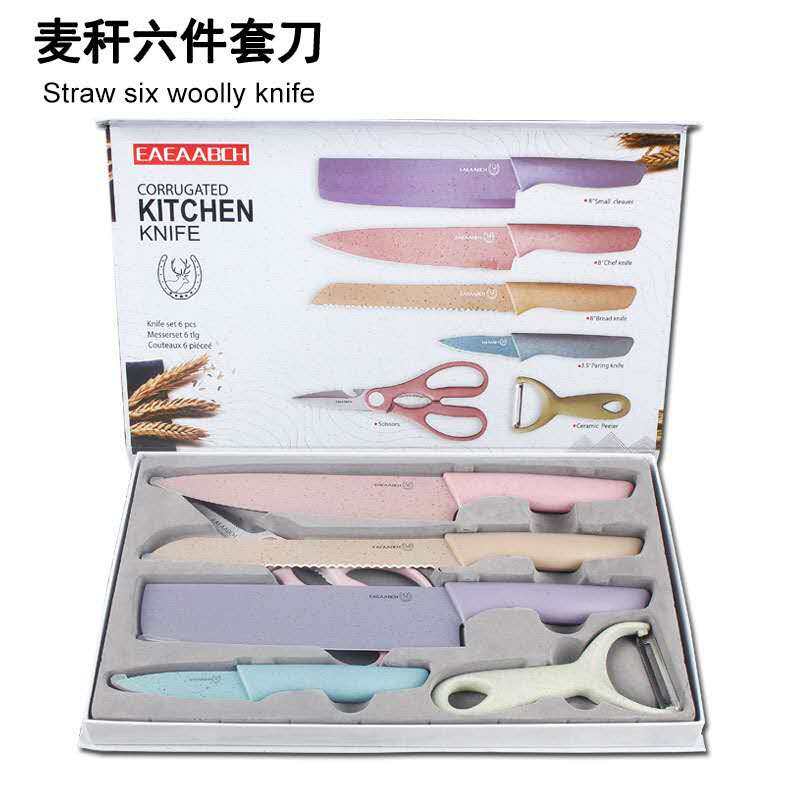 6 In 1 Evcrierh Corrugated knife Kitchen Knife set colourful Pisau ...