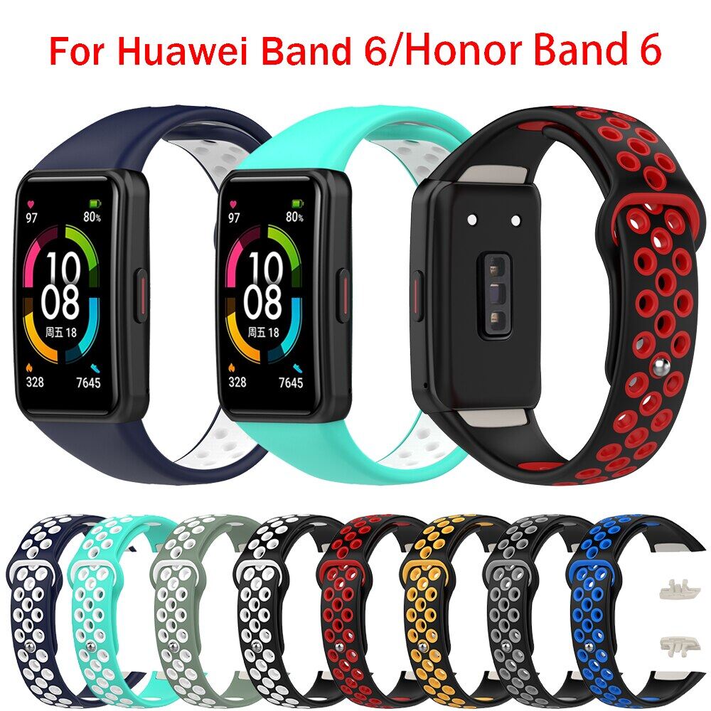 Silicone Watch Strap for Huawei Band 6 Two-Color Breathable Smart Watchband Replacement Bracelet for Huawei Honor Band 6 Strap