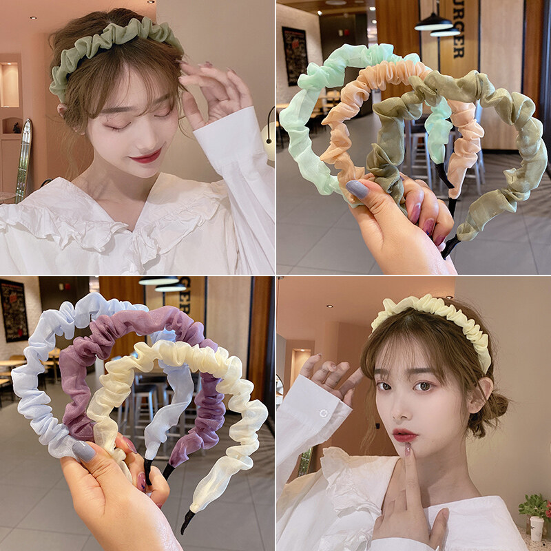 Korean Style Ruffled Pleated Hairband, Solid Color