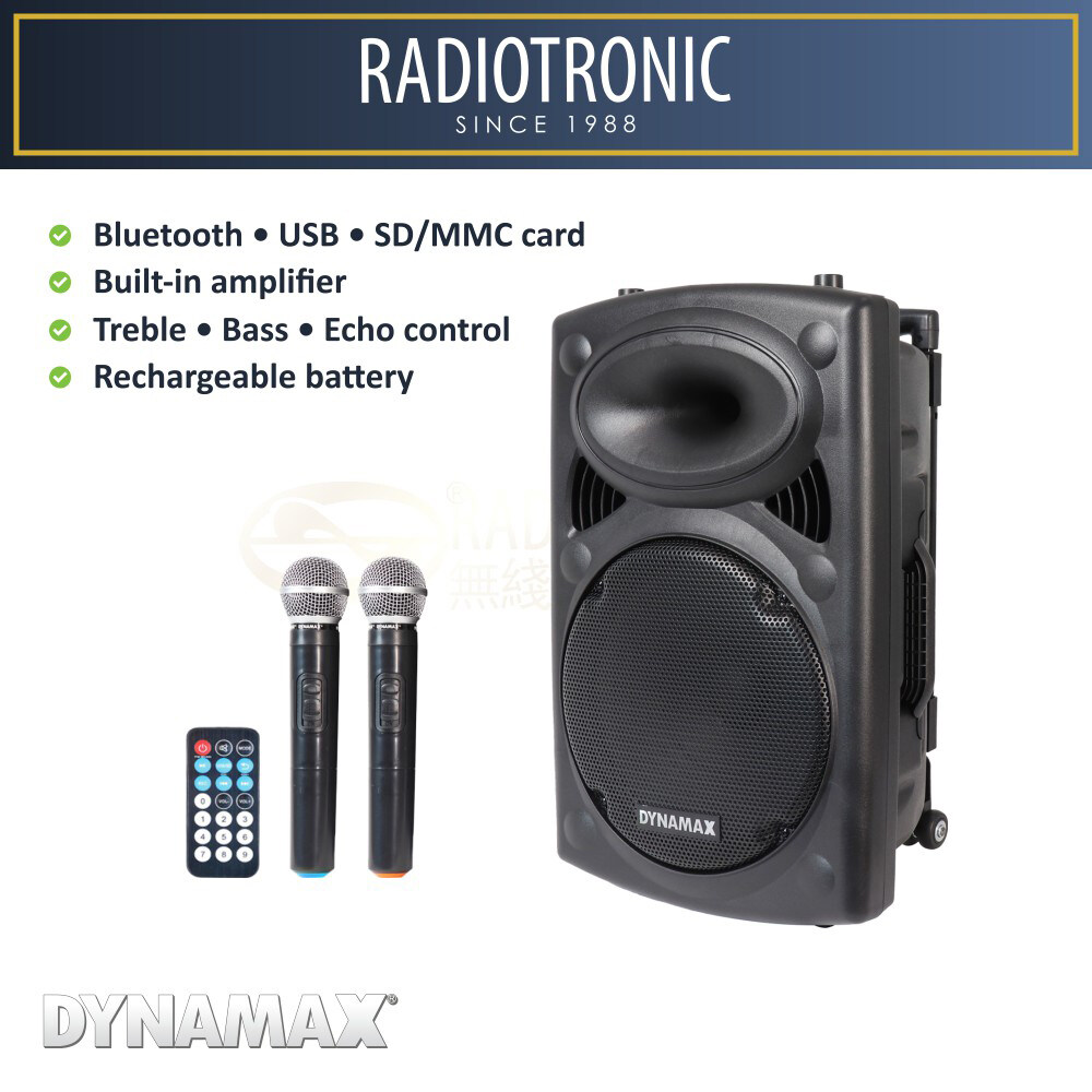 DYNAMAX Portable Rechargeable 12" Speaker System With Bluetooth ...