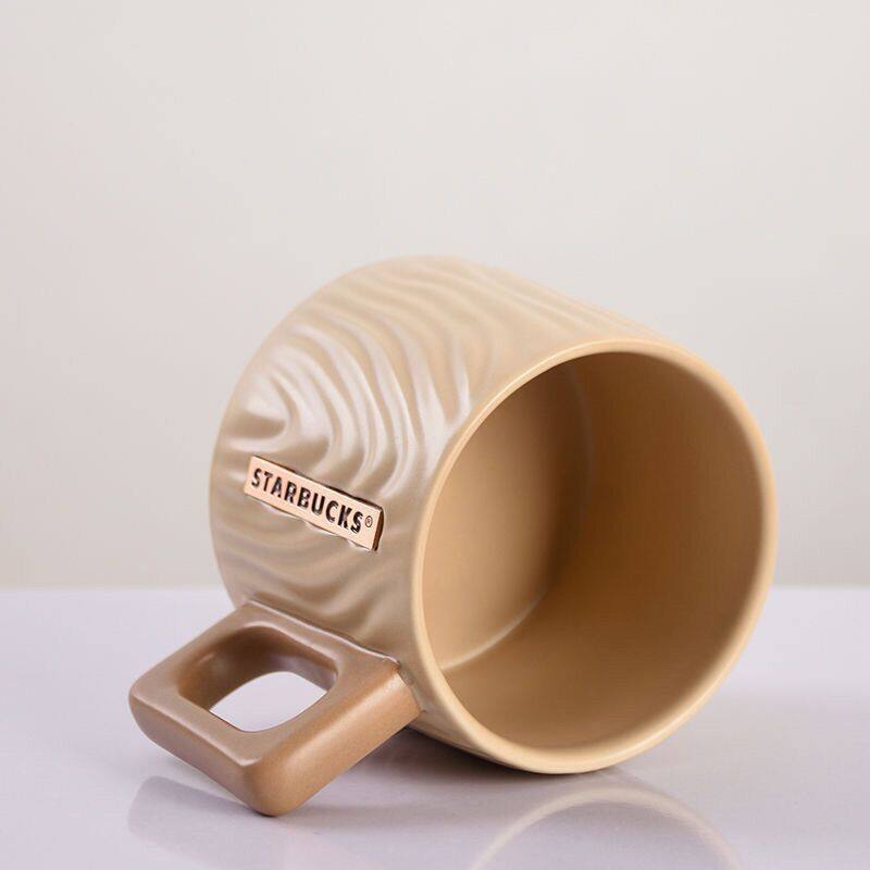 Starbuck Cốc Ly Gốm 410Ml Vân Gỗ Relief Cốc Cà Phê Cốc Sữa Uống Kính Văn Phòng Tách Trà Sáng Tạo Hộp Quà Tặng