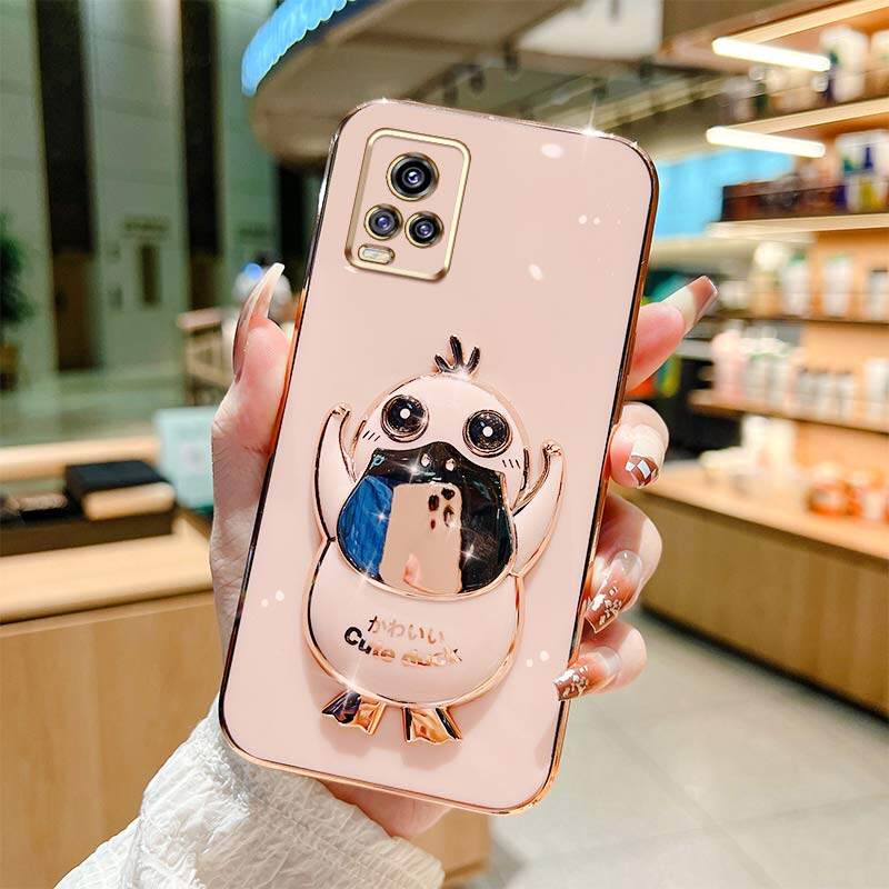 YBD Phone Case For Vivo V20 Pro Cute Duck Folding Bracket Fashion Square Soft Shell All Inclusive Anti Falling