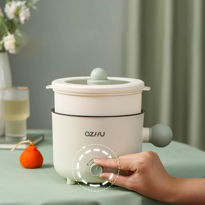 XiaoZhubangchu Nồi Nấu Ăn Đa Năng Nhỏ Cho Sinh Viên Ký Túc Xá Nồi Nấu Ăn Bằng Điện Tay Cầm Tròn Nồi Lẩu Chống Dính Làm Nóng Bằng Điện Chiên Rán Màu Đỏ