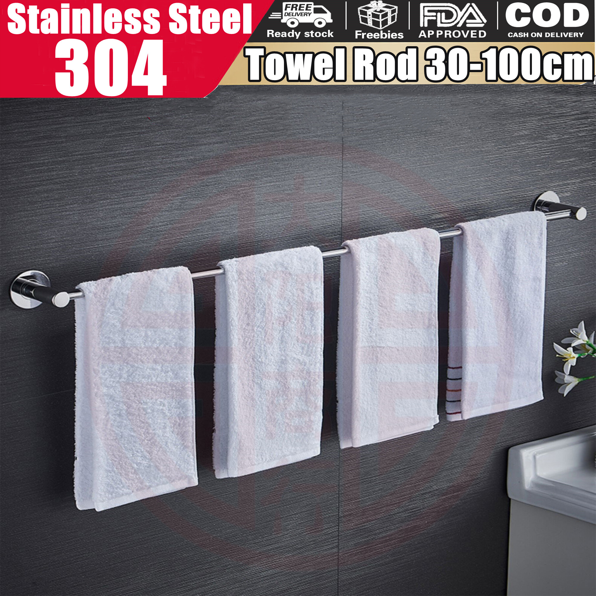 Bathroom Single Towel Bar SUS304 Stainless Steel 30CM- 120 cm