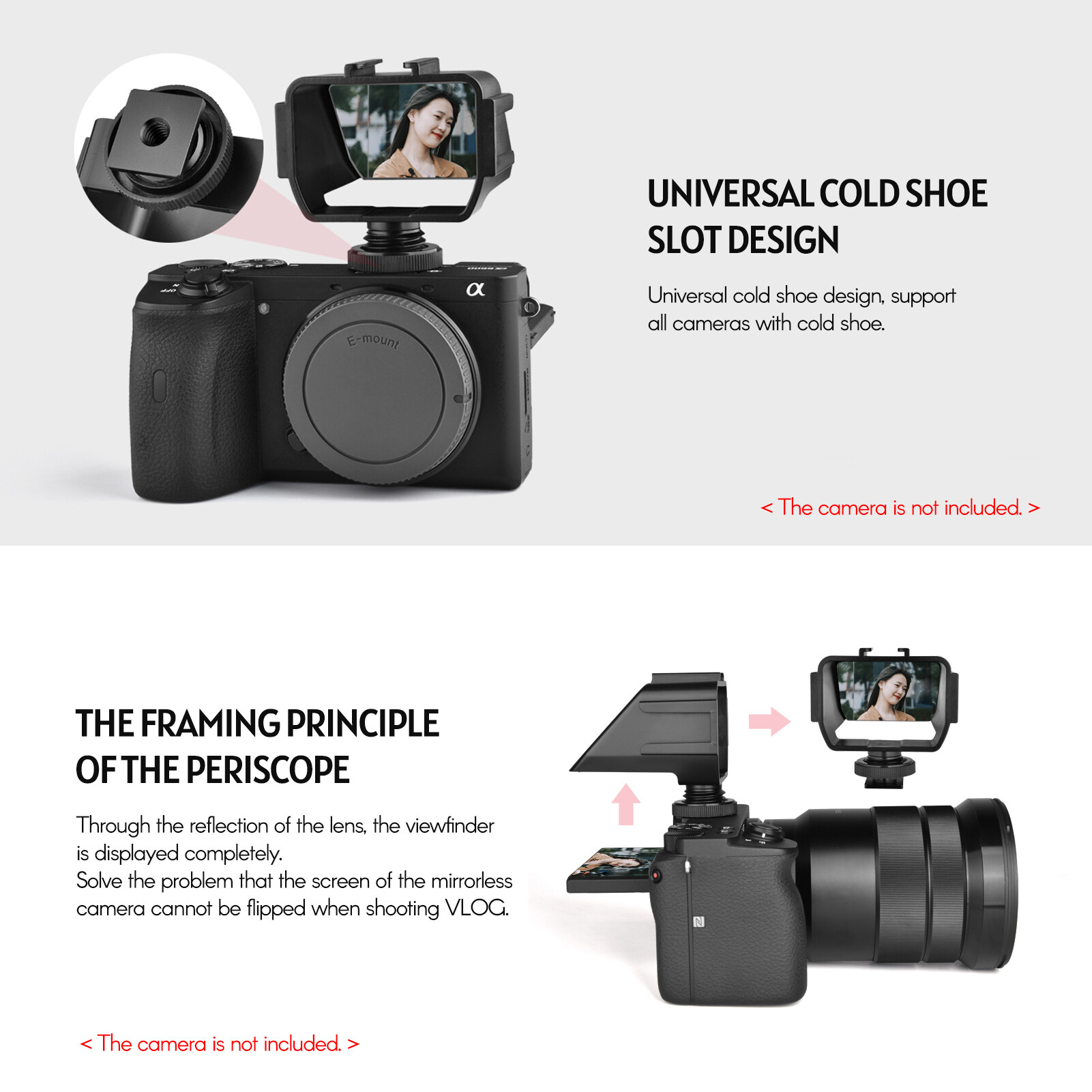 Andoer Universal Camera Selfie Vlog Lật Lên Màn Hình Gương Với 3 Đế Giày Lạnh Để Cài Đặt Micrô Đèn LED Nhỏ Tương Thích Với Sony A6000/A6300/A6500/A72 Series/A73 Series Nikon Z6/Z7 Máy Ảnh Không Gương