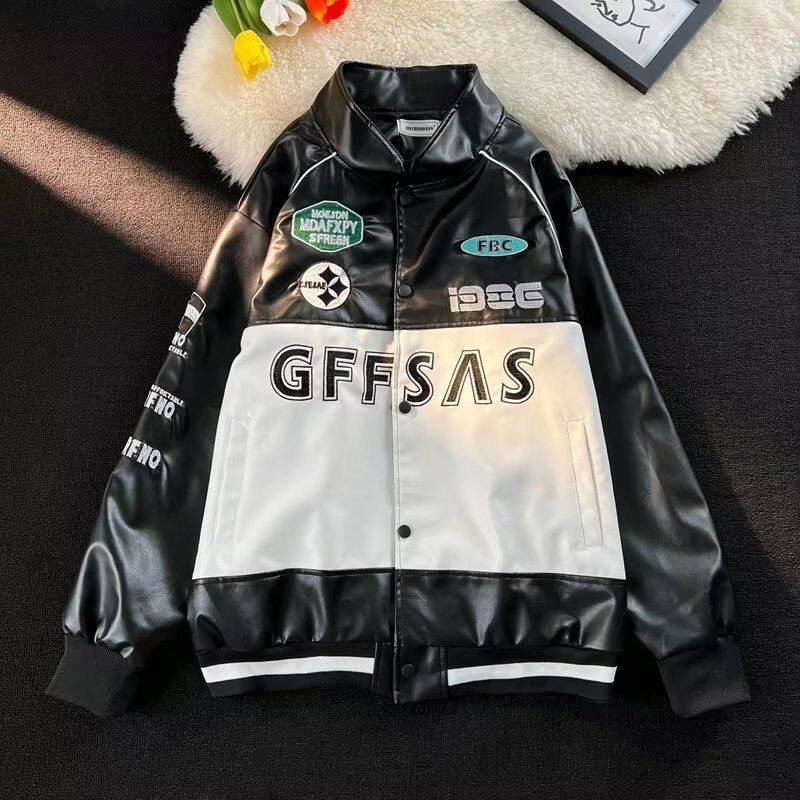 Hanlu Men's loose bomber jacket windproof and waterproof leather jacket street fan biker jacket