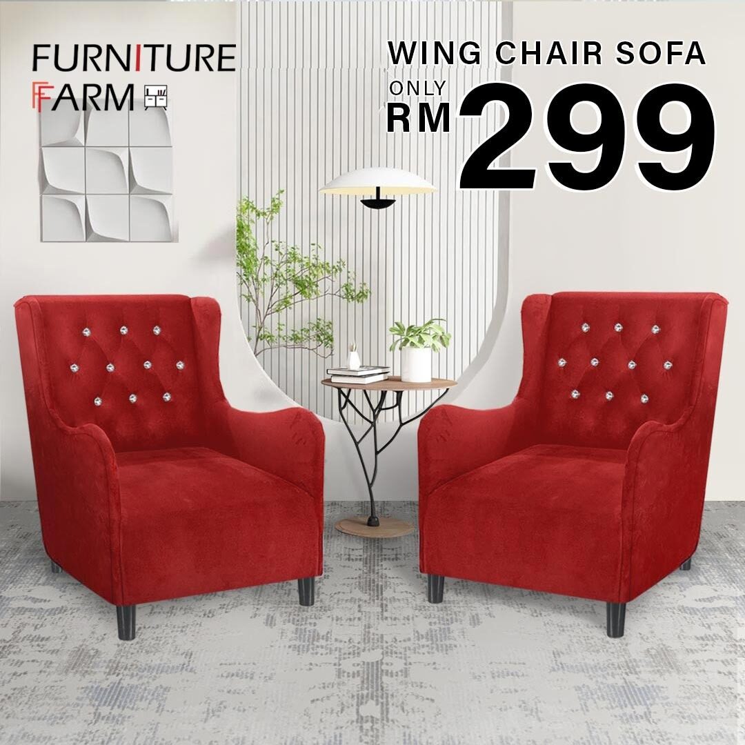 F&F Walternon Sofa Velvet Fabric High Back Wing Chair Lazada