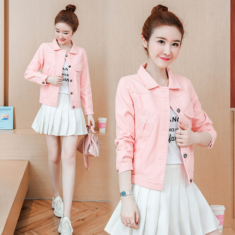 pink longline denim jacket