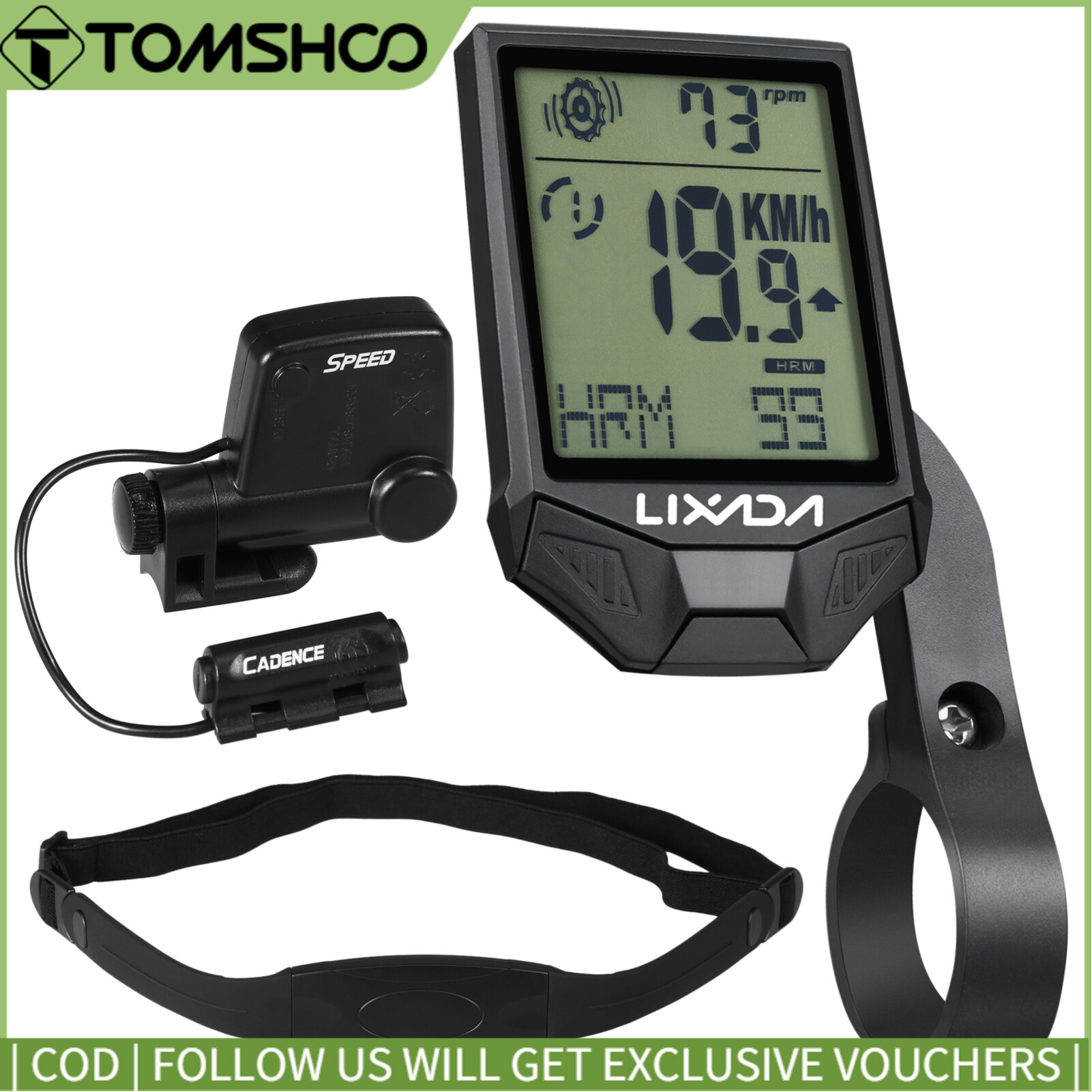 Topp Cycling Cycling Wire less Computer with Heart Rate Sensor Multifunctional Rainproof Cycling Computer with Backlight LCD