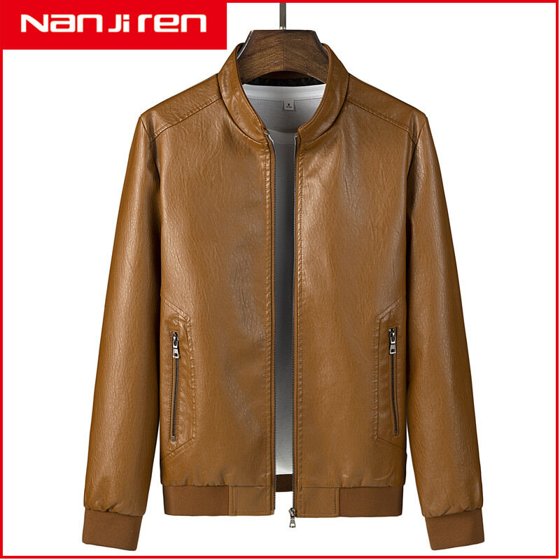 Nanjiren Men's Jacket 2020 Korean Slim Tide Brand Stand Collar Casual Jacket Motorcycle Leather Jacket M-8XL