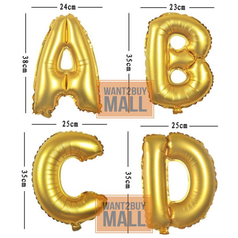 16 Inch Gold Letter & Number Balloons – Foil Mylar Hanging Decor For Birthday Parties, Events (A-Z, 0-9)