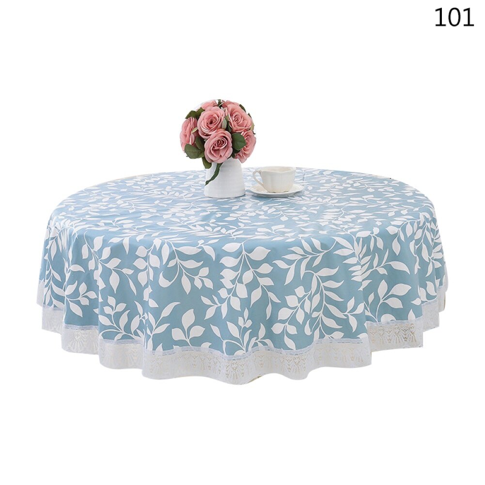 Terylin PVC Waterproof Flower Lace Round Tablecloth Kitchen Dining Table Cover Decor