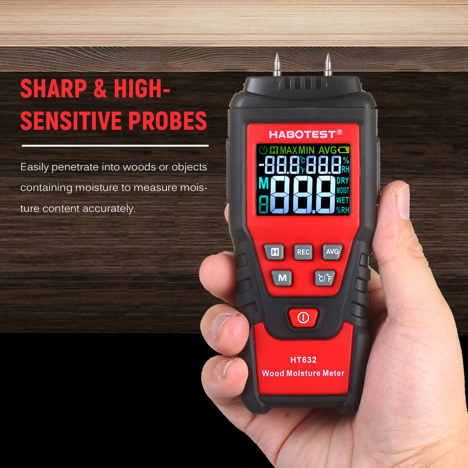 HABOTEST Wood Moisture Meter 099.9 Digital Wood Hydrometer 2 Pin