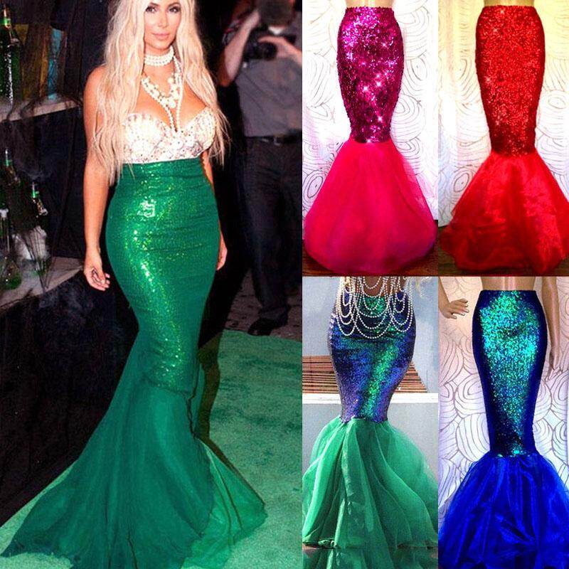 【Pickmine】Womens Adult Mermaid Tail Full Skirt Party Maxi Fancy Dress Cosplay Costume