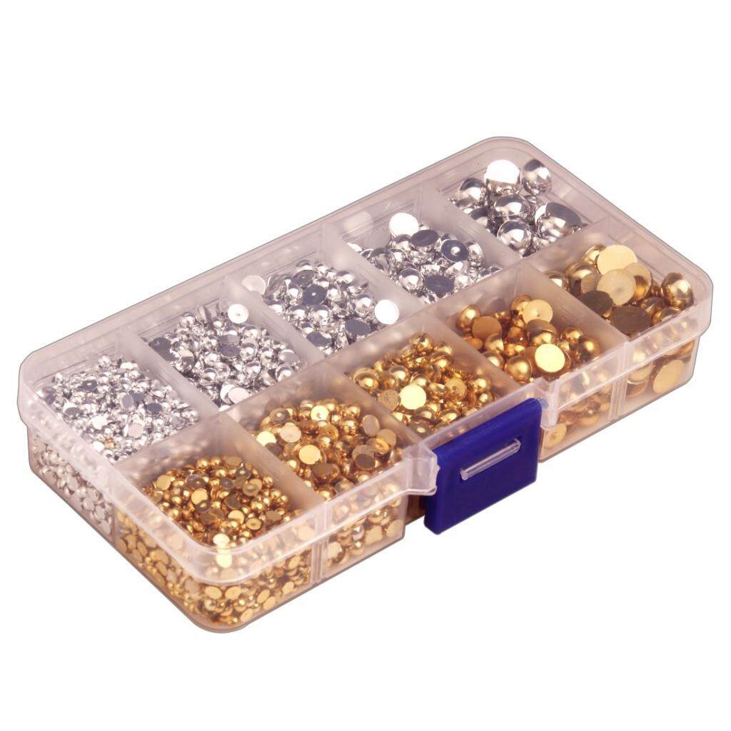 A Box Mixed 3-8mm Half Pearl Flatback Beads for Jewelry Making Silver Gold