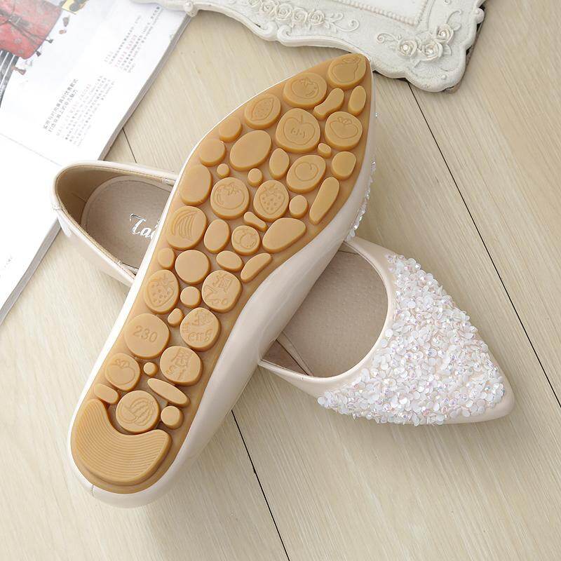 Newland Size 34-43 Flat Shoes Patent Leather Shallow Mouth Rhinestone Loaferss New Soft-soled Shoes Women Shoes Baotou Sequins Fashion Sandals
