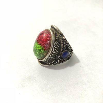Antique Tourmaline Cloisonne Silver Ring made in the year of Emperor Qianlong of the Qing Dynasty