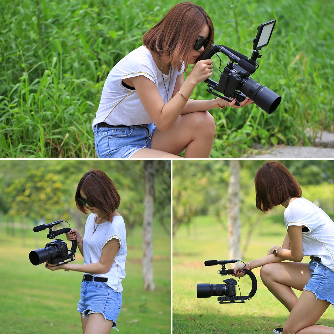 PULUZ U/C Shape Portable Handheld DV Bracket Stabilizer Kit for Apple Iphone Sony Samsung Panasonic Huawei Xiaomi with Cold Shoe Tripod Head Phone Clamp Quick Release Buckle Long Screw