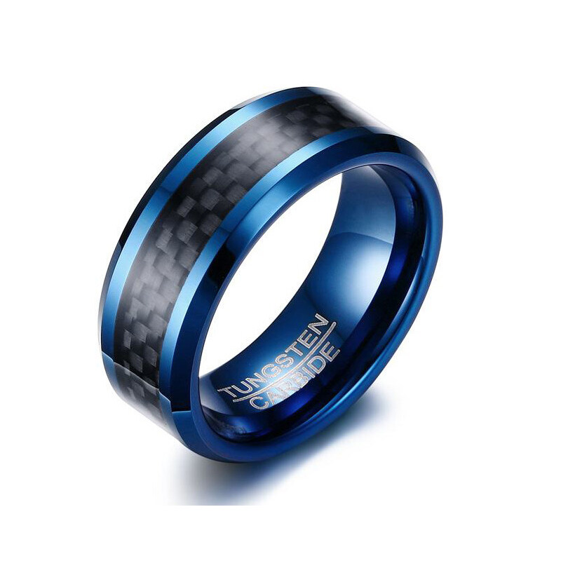 blue tungsten carbide wedding bands