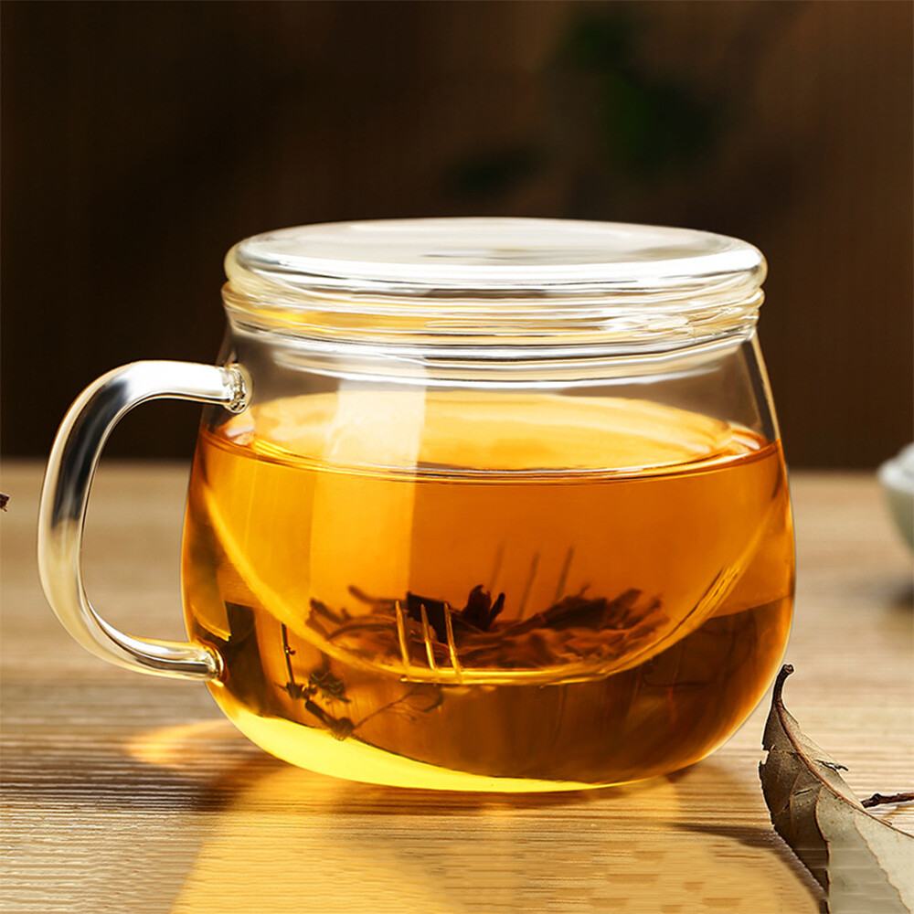 【Ready Stock】Glass Tea Cup with Strainer and Lid 300ml Borosilicate Glass Tea Cups Coffee Mug Coffee Glass Flower Glass Tea Infuser Simple Filtration Teacups Great for Family Daily