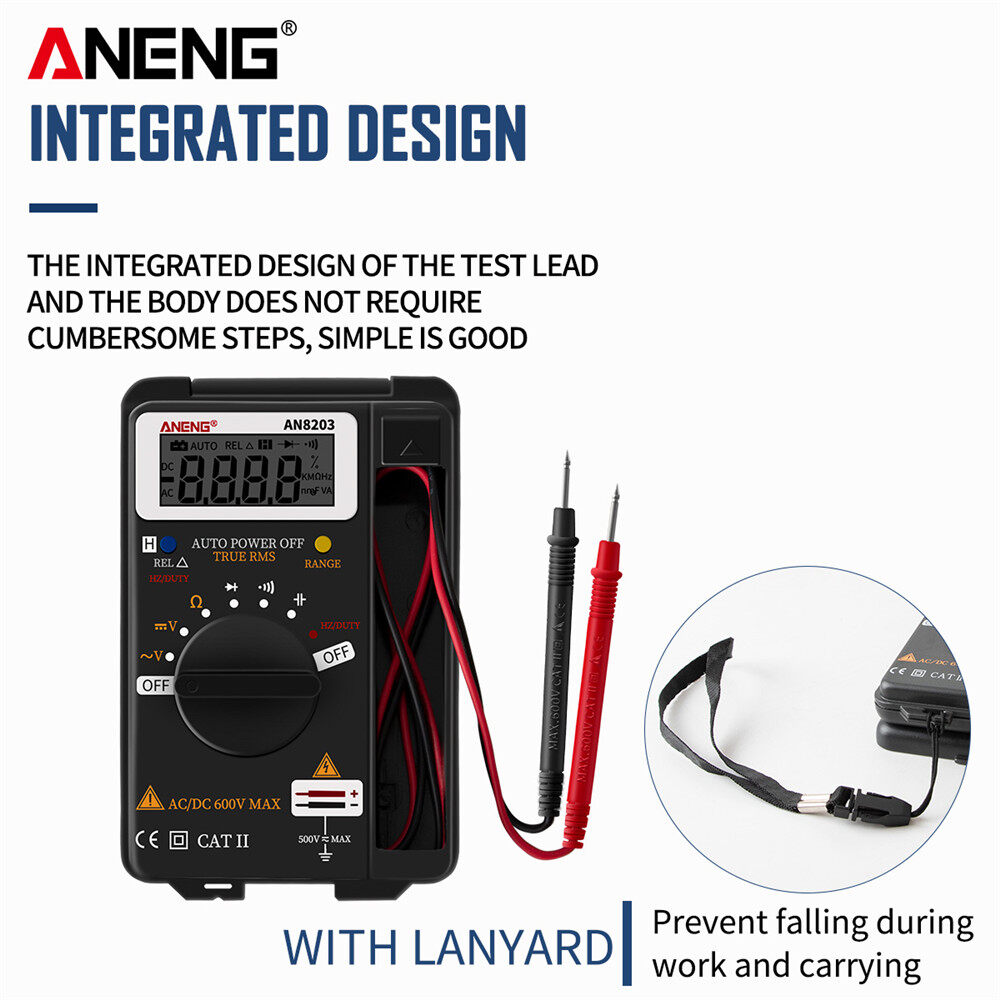 Aneng AN8203 Đồng Hồ Vạn Năng Kỹ Thuật Số Mini 4000 Đếm RMS Thật Dụng Cụ Kiểm Tra Đồng Hồ Vạn Năng Kỹ Thuật Số Đồng Hồ Đo Điện Máy Thử Pin Multimetro Tester