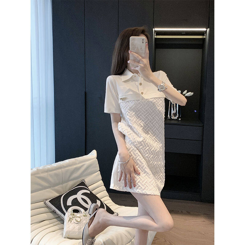 Vivi French Style Small Fragrance Dress Women's Summer Braided Stitching POLO Collar Short-sleeved Dress